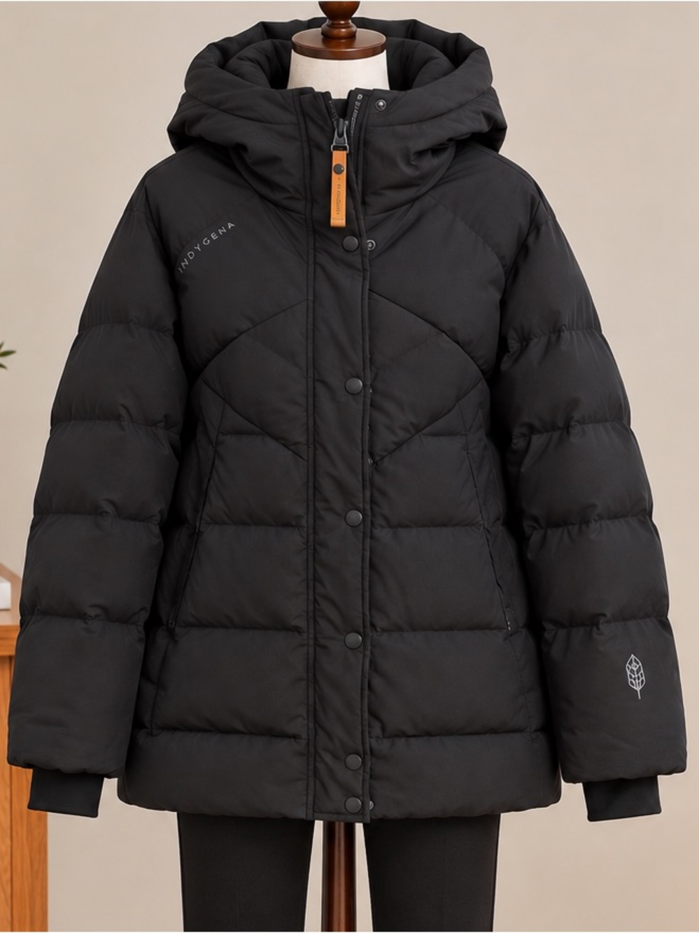 Indygena Black Down Puffer Parka L Hooded Long Winter Coat Gorpcore Après Ski